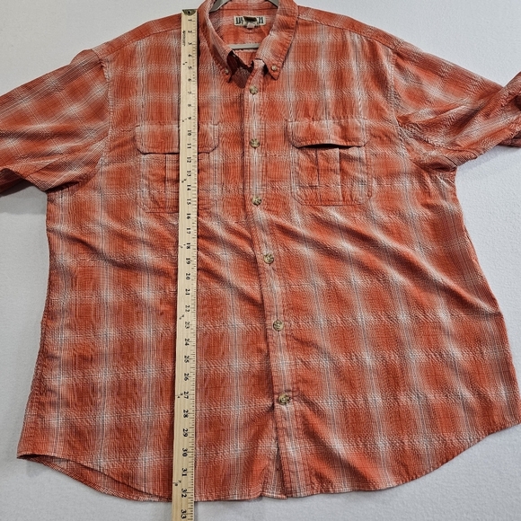 Duluth Trading Co Mens Short Sleeve Button Up Shirt Orange Plaid 2XL Nylon Blend - Picture 6 of 6